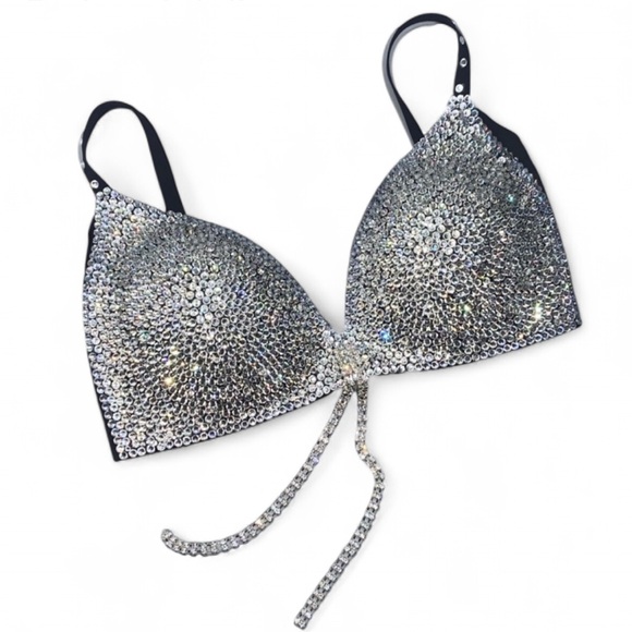 Crystal Diamond Sparkly Classic Glam Bling Wireless Bra Top All Sizes New - Picture 1 of 12